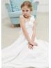 One Shoulder Ivory Lace Chiffon Corset Back Flower Girl Dress